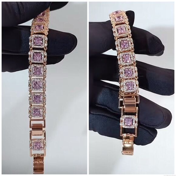 Elegant 14K Gold Plated RoseGold Pink Bracelet - Picture 4 of 9